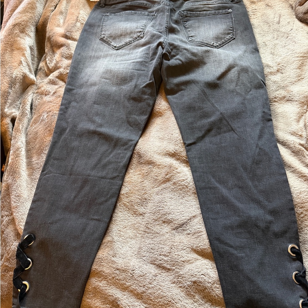 Kensie Black Skinny Jeans with Side Grommet Lace-Up
